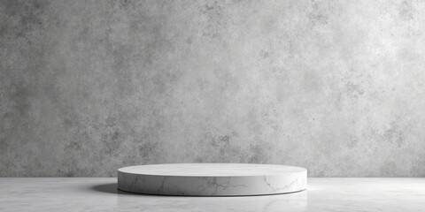 Poster - Clean Minimalist Marble Pedestal Against a Textured Grey Wall Background Perfect for Product Display or Presentation
