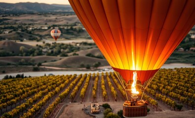 Wall Mural - Hot air balloon in temecula from above vineyards in the background balloon background balloon background party holiday celebration decoration