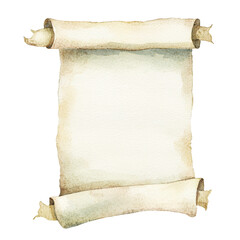 Aufkleber - A watercolor painting of an aged parchment scroll with a blank center area suitable for text or design.