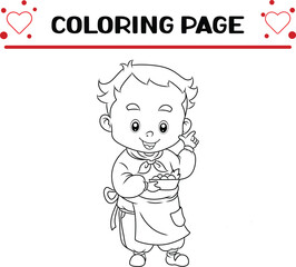 Wall Mural - little chef boy is cooking vegetables coloring page for kids