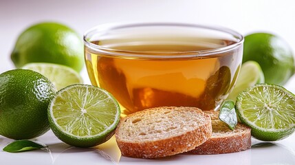 Wall Mural - Refreshing lime tea with rusks.  Perfect for breakfast or a healthy snack