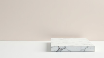 Poster - Elegant Minimalist Marble Block on Neutral Background, Perfect for Product Display or Artistic Composition