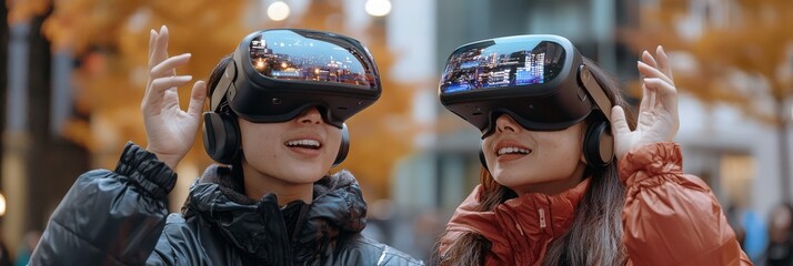 engineers presenting project plans using augmented reality headsets at a construction site