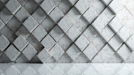 Leinwandbilder - Abstract Cubic Arrangement  Textured Grey Blocks Create a Modern, Geometric Wall Design with Reflective Floor