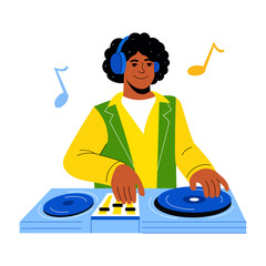 Poster - A flat style illustration of a dj character 