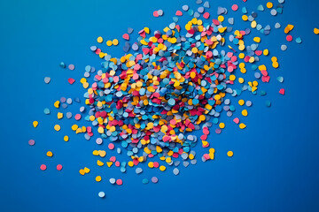Wall Mural - multicolored confetti on a blue background