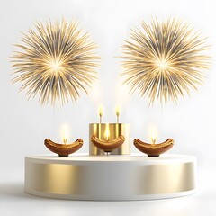 Wall Mural - Golden Diwali Candles and Fireworks Festive Background