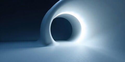 Leinwandbilder - Abstract Illuminated Curving Passageway Leading to a Glowing Circular Portal A Futuristic Architectural Visualization