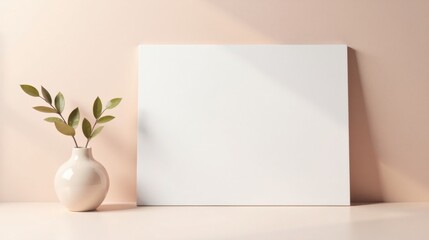Aufkleber - A Simple Minimalist Scene Featuring a Blank Canvas and a Vase with Greenery