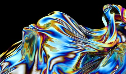 Aufkleber - Silky floating in the air fabric with chromatic opal effect. Abstract 3D illustration for presentation or poster.
