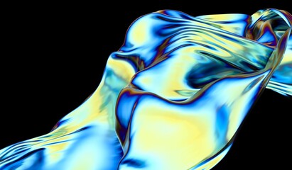 Aufkleber - Silky floating in the air cloth with a chromatic opalescent effect. Aura holographic style 3D illustration.