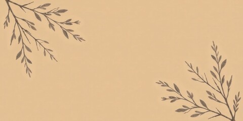 Aufkleber - Elegant Botanical Frame with Delicate Branch Illustrations on a Pale Beige Background