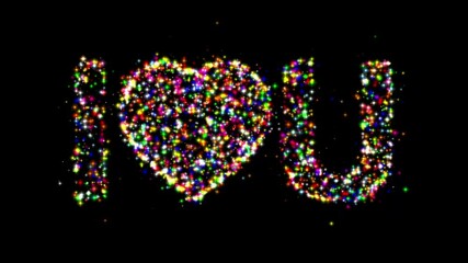 Wall Mural - I Love You symbol with colorful glitter sparkles on plain black background