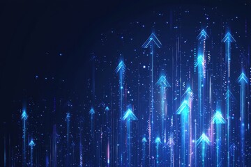 Wall Mural - abstract glowing blue arrows rising upwards on a dark background