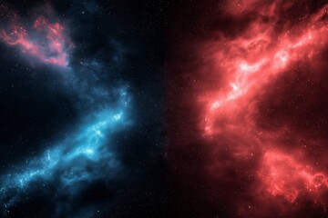 Wall Mural - Galactic dance of colors in the cosmic expanse showcasing vibrant blue and red nebulas during a breathtaking stellar spectacle. Generative AI