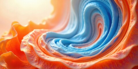 Aufkleber - Abstract swirling pastel orange and blue formations resembling a seashell's inner structure, exhibiting a smooth, textured surface with a soft, light glow.