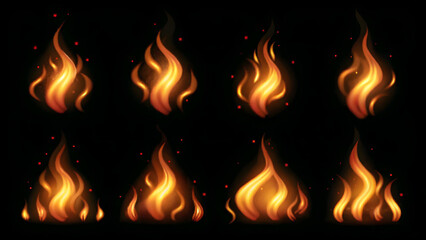 Wall Mural - Set of bright and dynamic fire flames, cut out