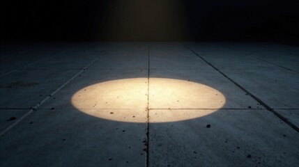 Aufkleber - Illuminated Concrete Surface A Single Spotlight Casts a Circular Glow on a Weathered Pavement