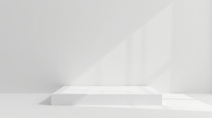 Poster - A minimalist white platform bathed in soft sunlight, ideal for product display or showcasing design elements.