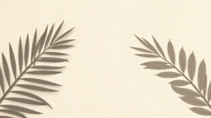 Poster - Elegant Neutral-Toned Botanical Composition Featuring Two Symmetrical Palm Fronds on a Soft Textured Background