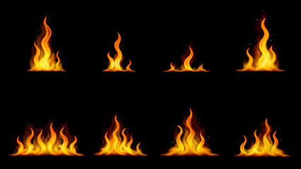 Wall Mural - Set of bright and dynamic fire flames, cut out