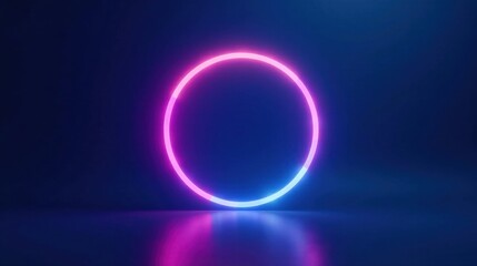 Poster - Vibrant Neon Circle Glowing in Dark Room, Abstract Background for Modern Design Projects