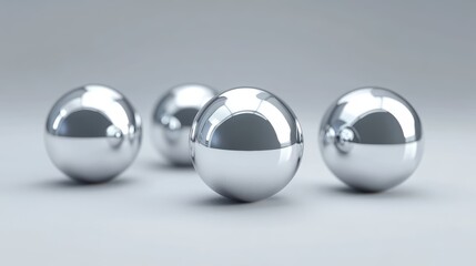 Wall Mural - Three gleaming silver spheres on a white backdrop, minimalist and modern composition