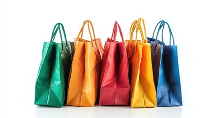 Wall Mural - A set of eco-friendly reusable shopping bags, placed in a neat pile, on a white isolated background