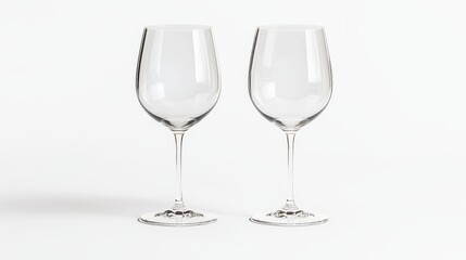 Wall Mural - A pair of elegant wine glasses filled with white wine, placed on a clean white surface, on a white isolated background