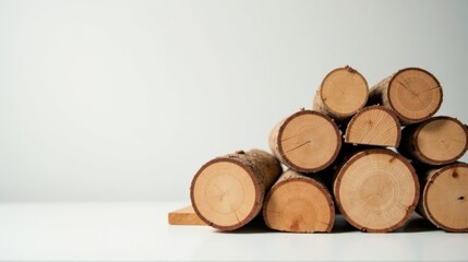 Aufkleber - A Stack of Round Wooden Logs on a White Surface