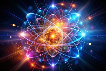 Wall Mural - futuristic atomic energy: glowing quantum swirl night photography