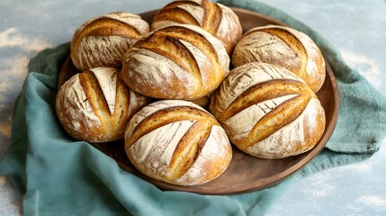 Wall Mural - Artisan Crusty Bread Loaves on Wooden Tray