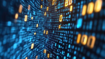 Abstract digital background with glowing binary code.