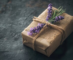 Wall Mural - Rustic Gift Wrap Burlap Fabric and Sprig of Flowers