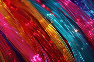 Wall Mural - fiber optic strands glowing in vibrant colors, forming a captivating abstract pattern