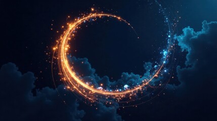 Fototapete - Celestial Sparkles A Glowing Arc of Light and Energy Against a Night Sky Backdrop