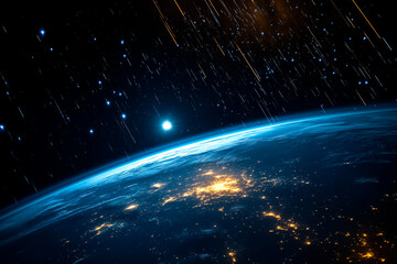 Wall Mural - view from space on the planet earth. cosmos space. view from orbit. night on the planet. atmosphere.
