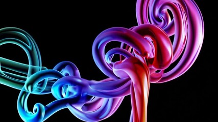 Poster - Vibrant swirling colorful abstract shapes on black background, dynamic motion concept