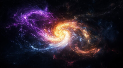 Wall Mural - Cosmic Dance of Fire and Ice: A mesmerizing swirl of vibrant purple, orange, and blue nebulae intertwines in a cosmic ballet, creating a breathtaking spectacle of celestial energy and ethereal beauty.