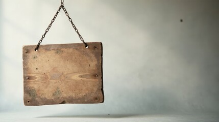 Rustic Wooden Sign Hanging on a Chain, Blank Surface Ready for Your Message or Announcement