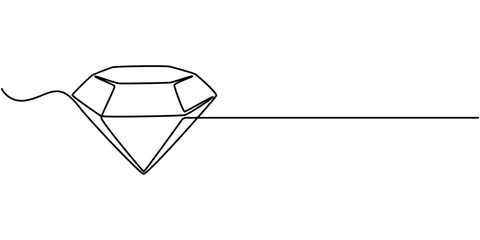 Continuous one line drawing of diamond. One line drawing illustration of diamond jewellery. Beauty and fashion concept single line. Editable outline, Beauty and fashion concept in minimal linear style