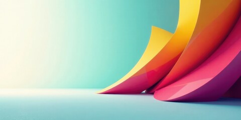 Poster - Abstract Colorful Curves on a Soft Blue Background, Evoking a Sense of Movement and Modern Design