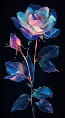 Wall Mural - Vibrant digital artwork of a rose and bud on dark background