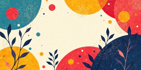 Aufkleber - Abstract Colorful Background with Floral Elements and Circular Shapes for Design Projects