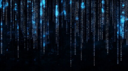 Abstract digital rain of binary code.