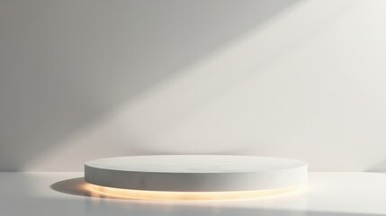 Fototapete - Illuminated Circular Pedestal Against a Clean White Wall, Perfect for Product Display and Modern Minimalist Designs