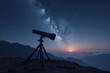 © CreativePulse - telescope on mountain at sunset, with starry sky and Milky Way visible