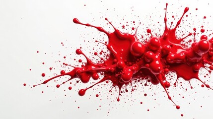 Poster - Crimson Liquid Explosion A Dynamic Display of Vibrant Red Splashes and Droplets on a Pristine White Background