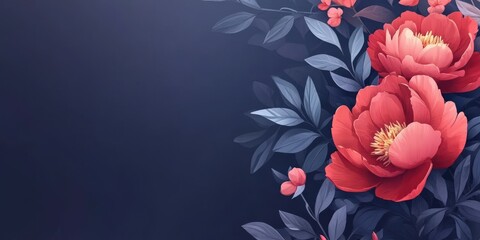 Wall Mural - Vibrant red peonies against a dark background in spring