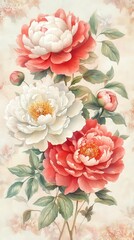 Wall Mural - Beautiful peony flowers in vibrant colors on a soft background